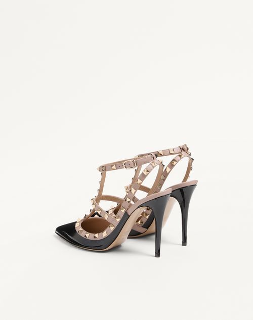 Valentino Garavani - Patent Rockstud Caged Pump 100mm - Black/poudre - Woman - Shoes